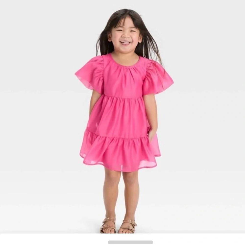 Cat & Jack pink Girls' Bubble Short Sleeve Dress, size 7/8